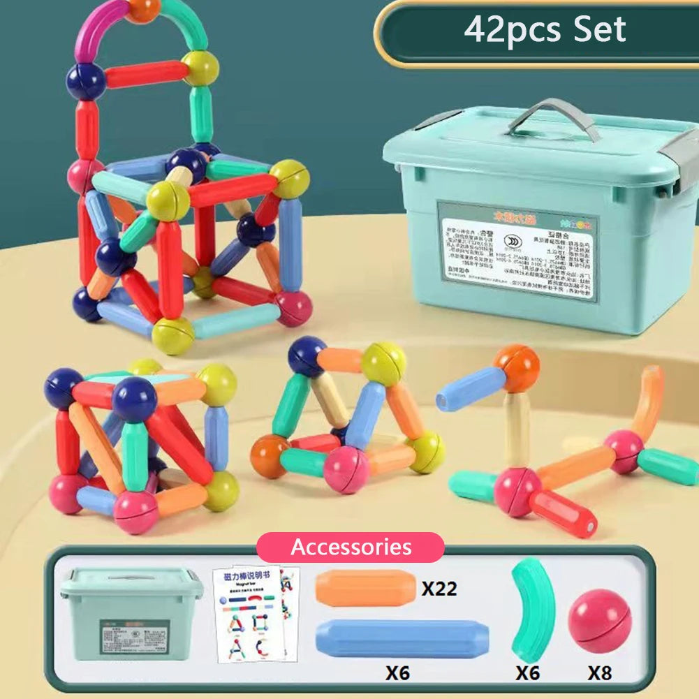 Brinquedo de Construção MAGNETICO STEM Infantil | Kit Blocos e Palitos Criativos Educativos