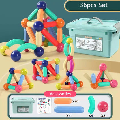 Brinquedo de Construção MAGNETICO STEM Infantil | Kit Blocos e Palitos Criativos Educativos