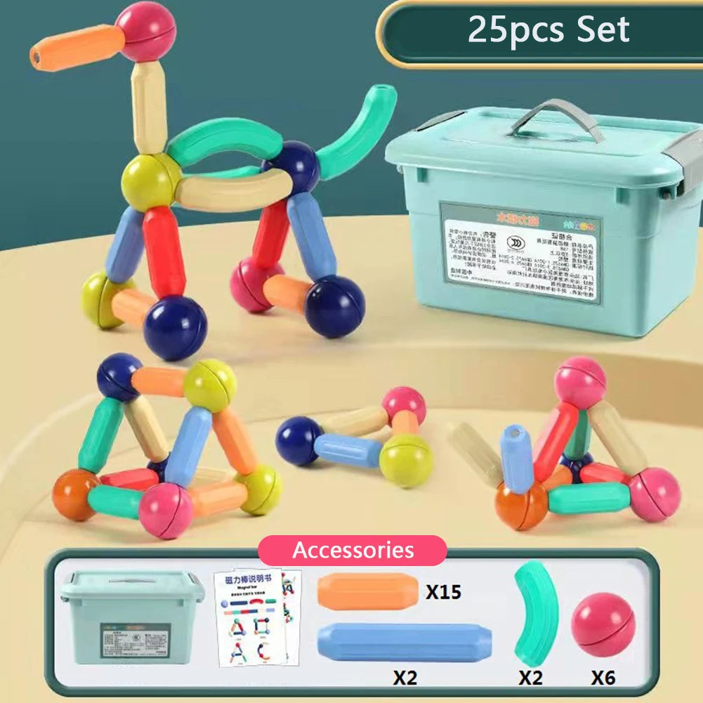 Brinquedo de Construção MAGNETICO STEM Infantil | Kit Blocos e Palitos Criativos Educativos